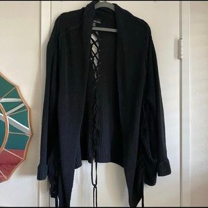 Black oversized cardigan with ties